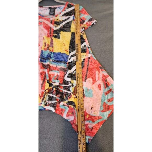 Chelsea & Theodore T Shirt Women M Multicolor Graffeti Tunic Burnout Asymmetric - Picture 3 of 7